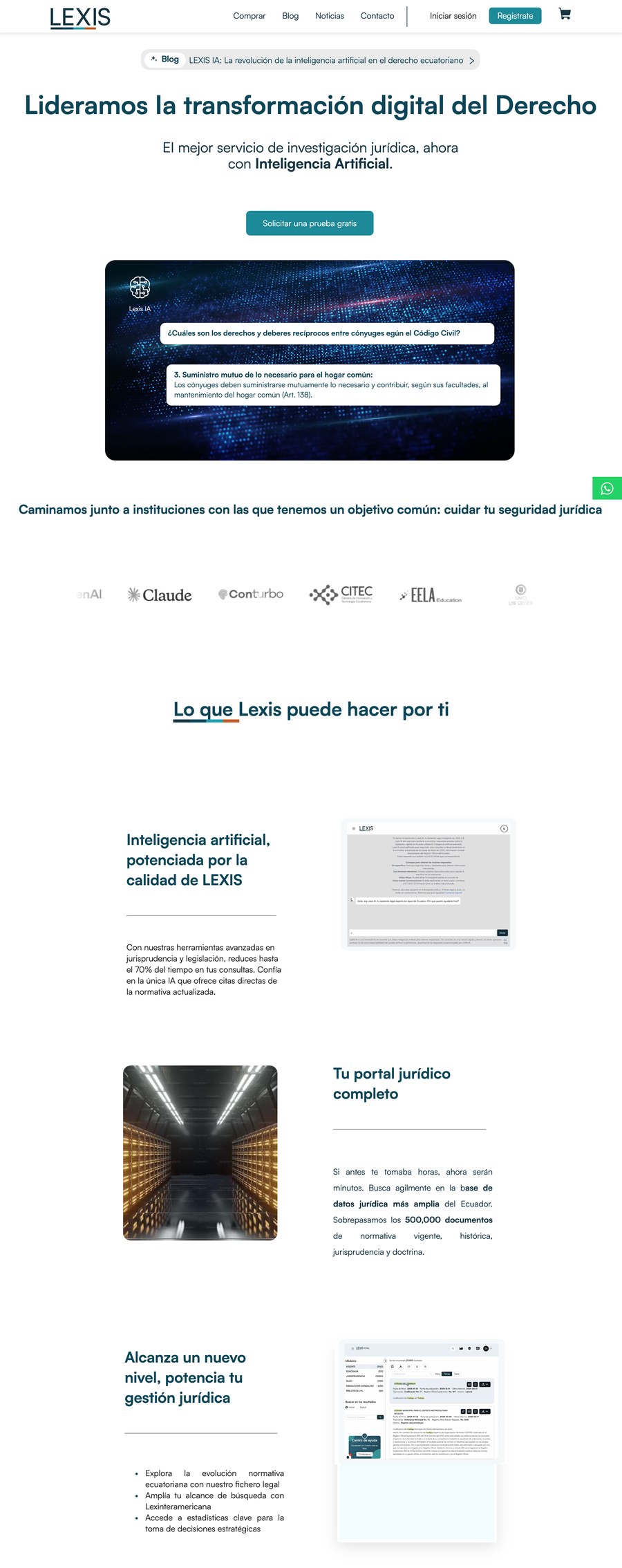 Lexis homepage after the redesign, left